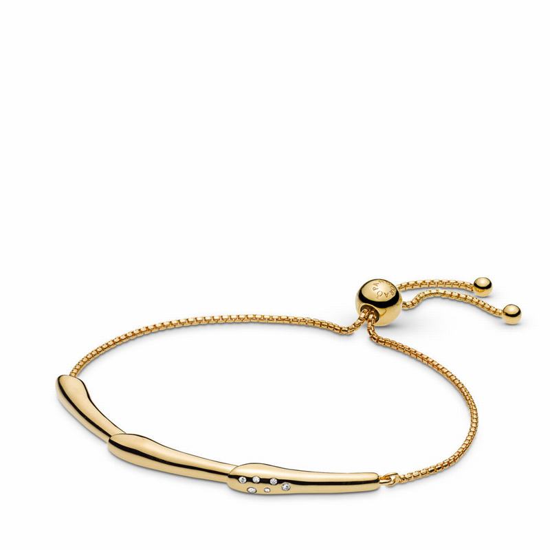 Pandora Shine™ Flower Stem Sliding Bangle Bracelet - 18ct Gold Plated/Silicone/Cubic Zirconia - Cana